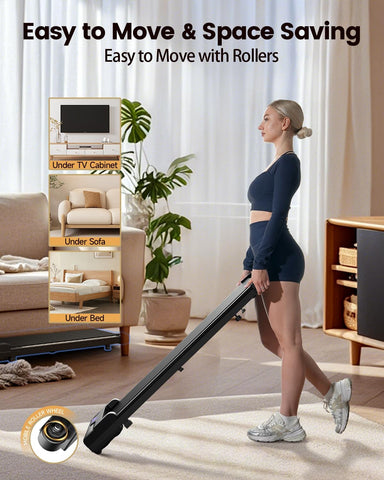 Walking Pad Treadmill for Home - Under Desk Treadmills Portable Mini Compact Walk Pads for Small Spaces Office Indoor Apartment Floor Flat Running Machine with Remote Quiet Lightweight