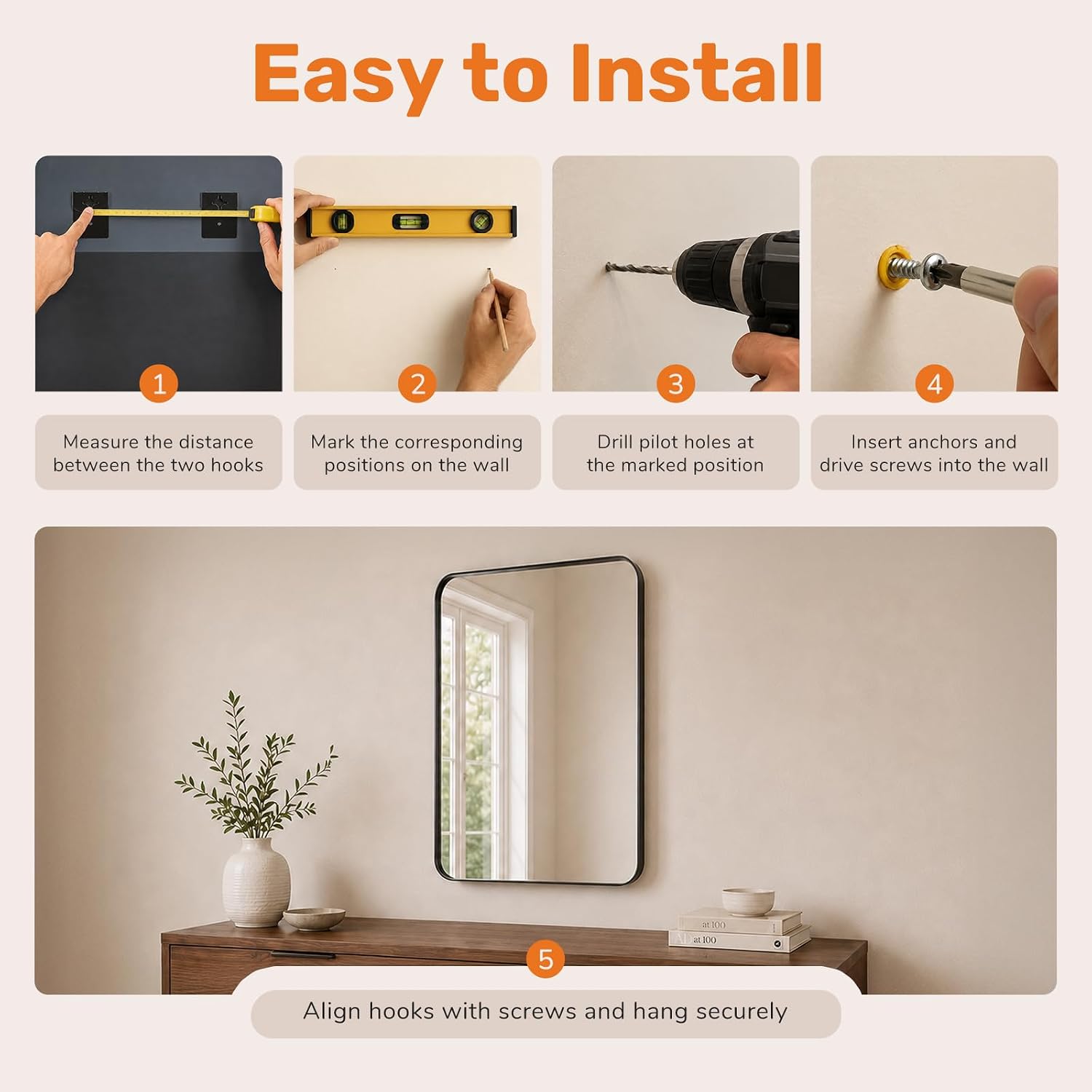 Bathroom Mirror for Wall, 30x22 Inch Rectangle Mirror, Matte Black Metal Framed Bathroom Vanity Mirror for Restroom Farmhouse, Anti-Rust, Tempered Glass, Horizontally or Vertically Hanging