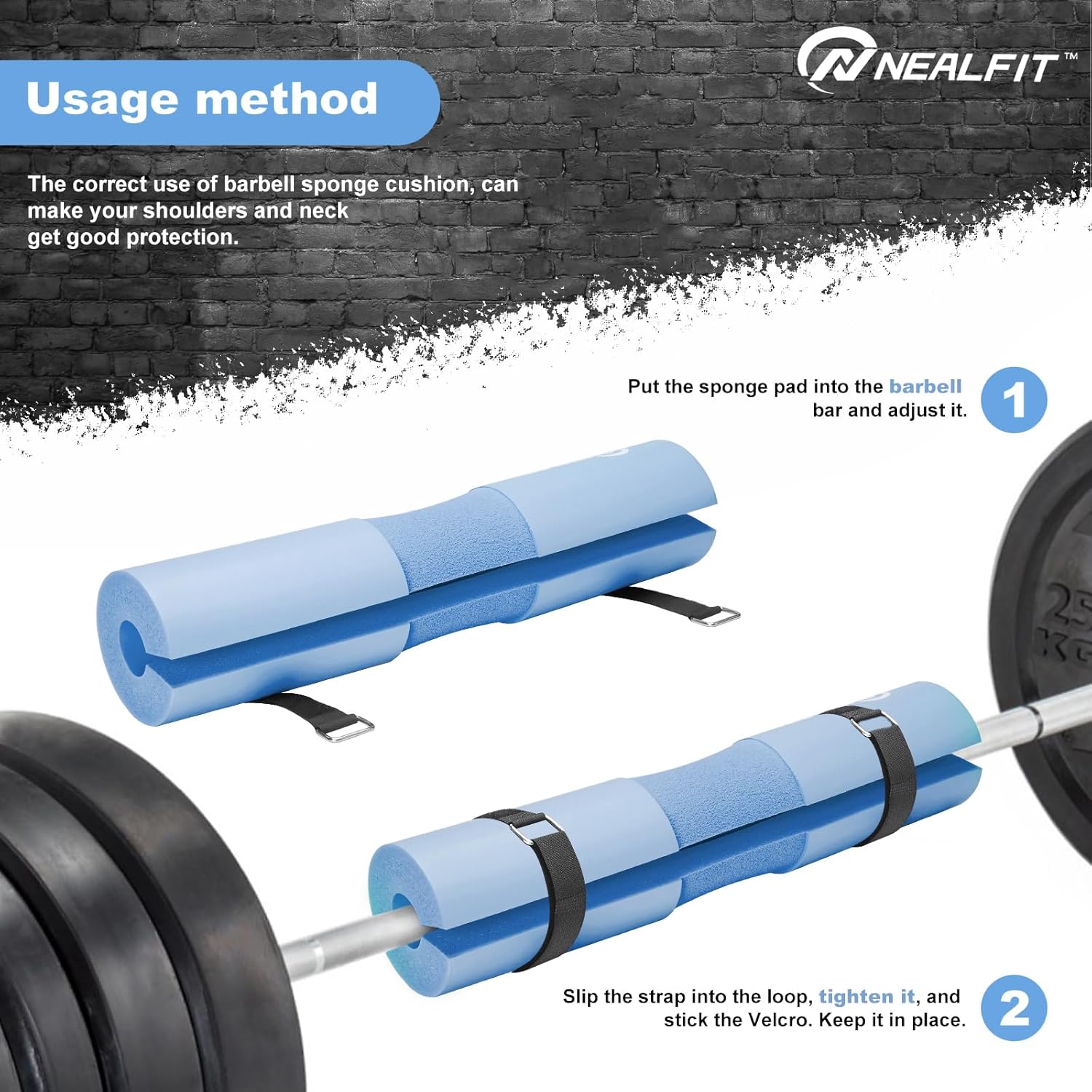 NEALFIT Barbell Pad Squat Pad for Squats—Squat Bar Pad—Great for Weightlifting,Lunges and Hip Thrusts—Foam Sponge Pad—Fit Standard and Olympic Bars Perfectly