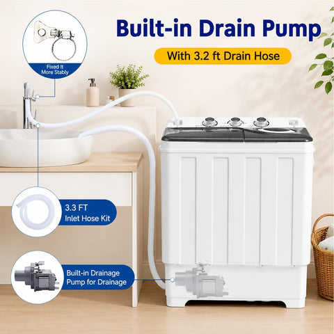 Portable Washing Machine, 28lbs Twin Tub Washer & Spin Dryer