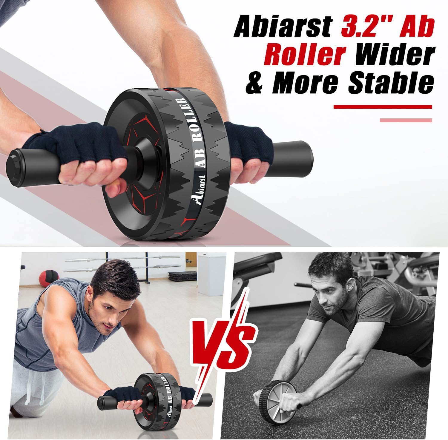Abiarst Ab Roller Wheel, Abs Workout Equipment for Abdominal & Core Strength Training, Home Gym Exercise Wheels for Men Women, with Knee Pad Accessories