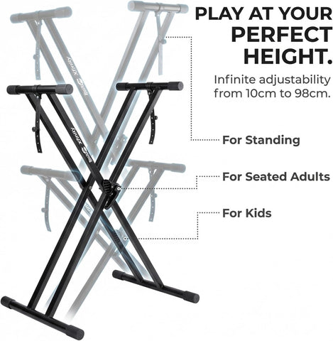 RockJam Xfinity Double X Keyboard Stand, Pre-Assembled & Adjustable