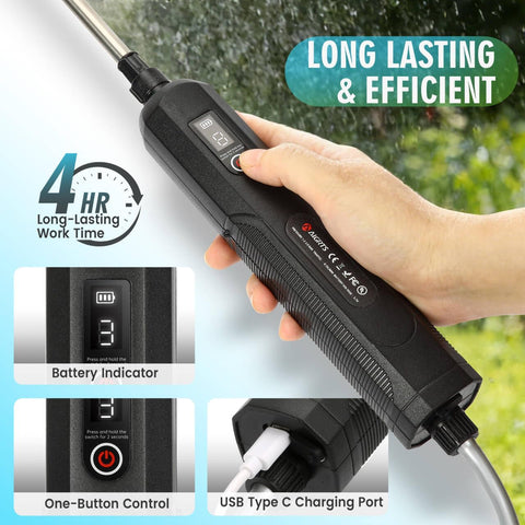 Battery Powered Sprayer 2 Gallon, Powerful Electric Garden Sprayer with 3 Speeds Displayed, Battery Indicator, 4 Mist Nozzles, Retractable Wand, Adjustable Shoulder Strap for Lawn Yard and Garden