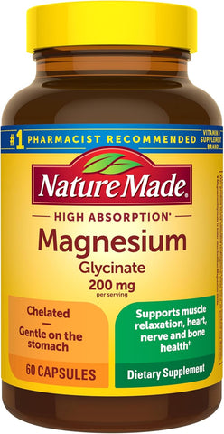 Nature Made Magnesium Glycinate 200 mg per Serving, 60 Capsules