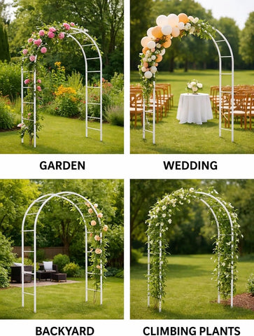 Adorox Metal Garden Arch Trellis for Climbing Plants 7.8ft Outdoor Arch Wedding Halloween Christmas Vine Trellis Pumpkin Archway Assemble Freely 2 Sizes White