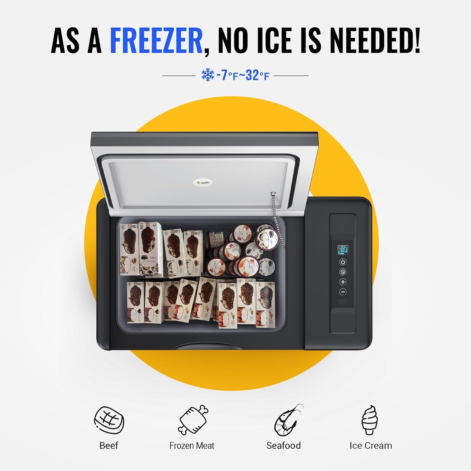BougeRV 12v refrigerator 23 Quart, -8℉~50℉ Portable Freezer for Car, Black