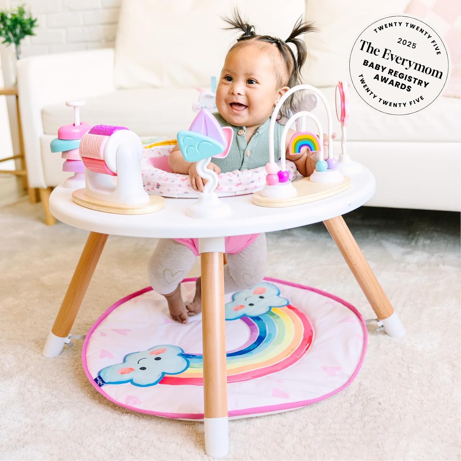 Little Acorn, 4-in-1 Baby Activity Center | Montessori-Inspired Design | 8 Interactive Toys | Tummy Time, Exersaucer & Toddler Table | Shower Gift | Must Have for 3, 6, 12 Month Old (Rainbow)