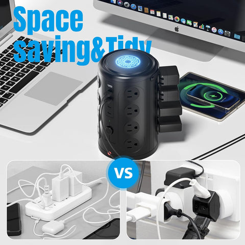 6FT Power Strip Tower Surge Protector with 15W Wireless Charger