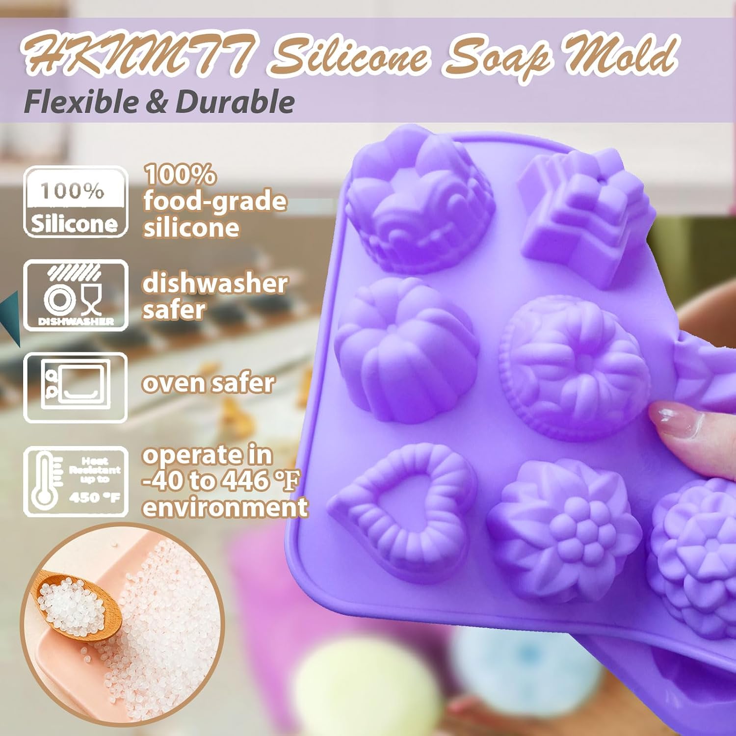 Soap Molds Silicone Flower Shapes 3 Packs for Chocolate Gelatina Lotion Bar Candy Ice Cube Jelly Bathbomb, Blossom Rose Baking Tray Molds Unique Heart Star Food Grade Non-stick Homemade DIY BPA free