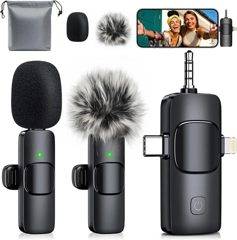 MENERESAS 3-in-1 Mini Microphone for iPhone: Wireless Lavalier Microphone with 80ft Range & 15H Battery - Noise Reduction Lapel Mic, Real-Time Monitoring for Video Recording Power Conditioners
