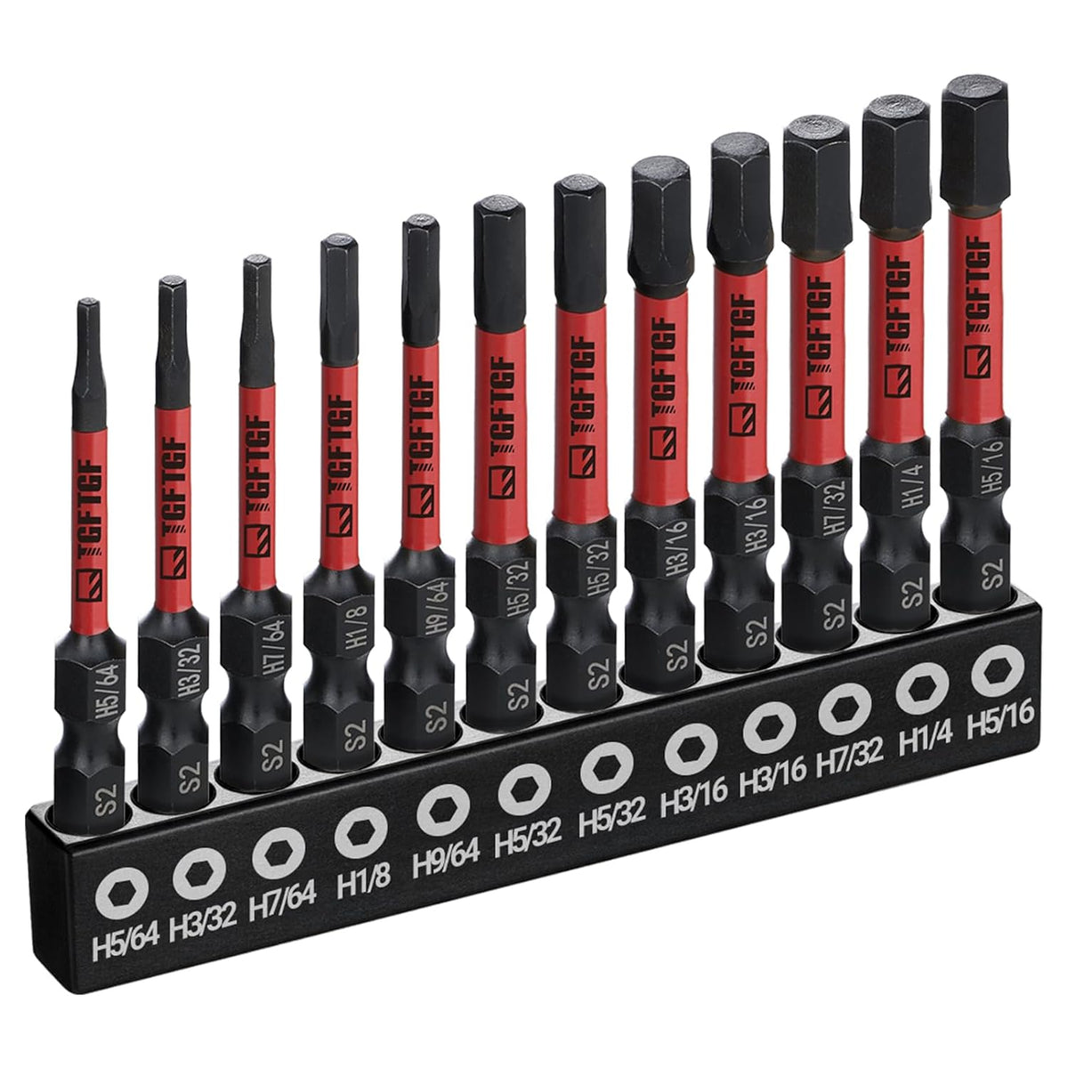 TGFTGF Impact Hex Head Allen Wrench Drill Bit Set, 12PCS, 2-inch (SAE), Premium S2 Steel 1/4" Hex-Shank Hex Bit Set, CNC Machined Magnetic Screwdriver Bit Set, Storage Box, for Automotive Home DIY