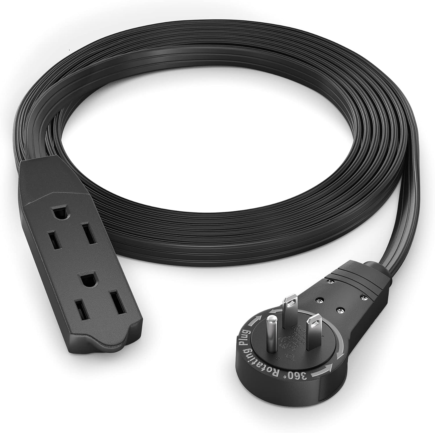 Maximm 6 Ft UL Certified 360° Rotating Flat Plug Extension Cord, 3-Outlet