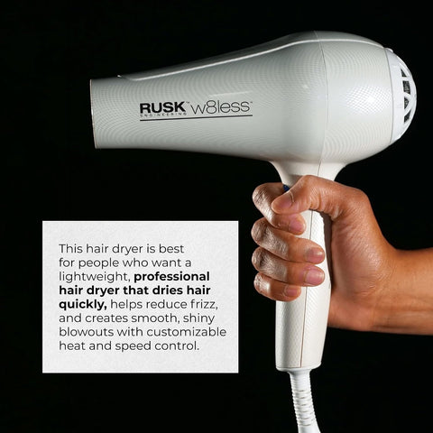 RUSK Engineering W8less Professional 2000 Watt Dryer, 7 Speed Settings, Lightweight.