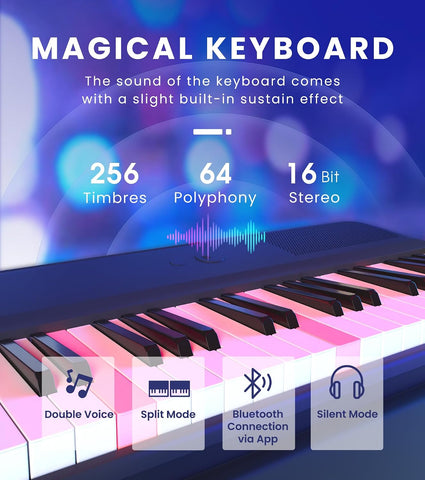 The ONE 61 Key Piano Keyboard with Lighted Keys, Bluetooth MIDI