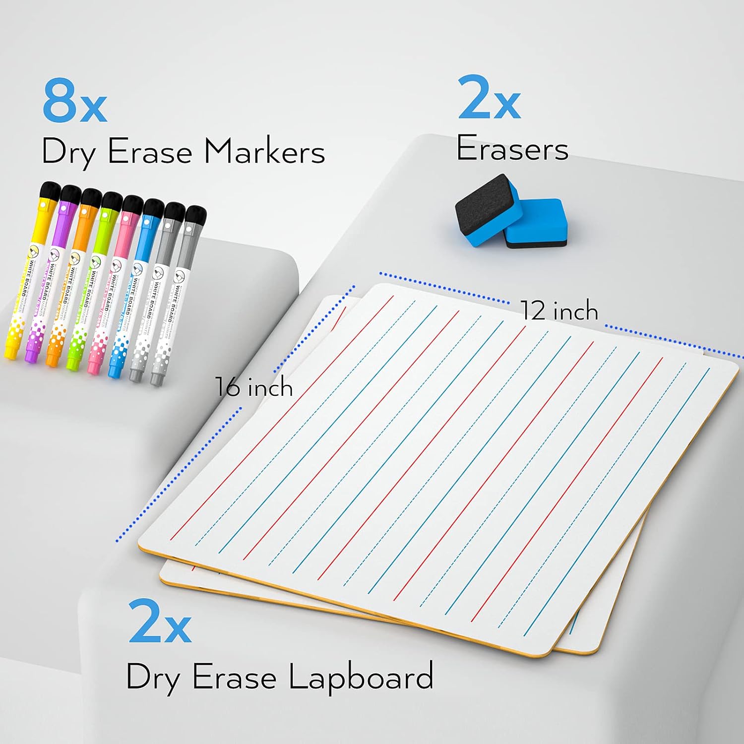 Nicpro Dry Erase Board with Lines 12 x 16 in, 2 Pack Kid Double Sided Lined