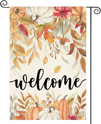 AVOIN colorlife Floral Welcome Fall Garden Flag 12x18 Inch for Outside