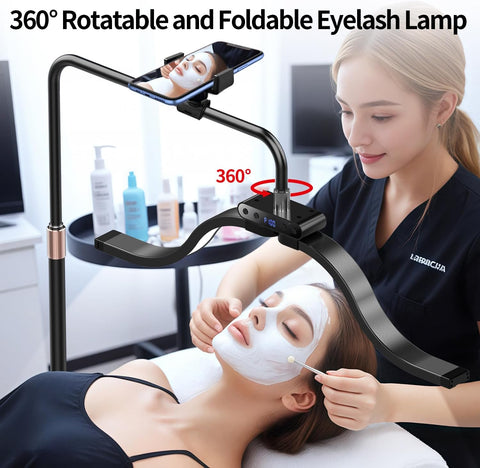 Lash Light for Eyelash Tech-Esthetician Ring Light, Half Moon Light for Led Lash Lamp Extensions, Tattoo Artists, Nail Tech - Cool, Warm Lamp with Adjustable Brightness & Height, Phone Holder (Black)