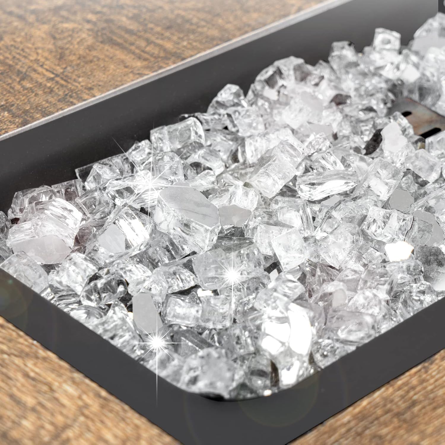 GASPRO 10 lbs Clear Fire Glass for Fire Pit Table, Reflective Gas Fireplace Glass Rocks, Gorgeous, 1/2 Inch