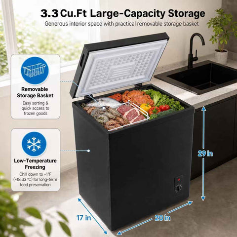AGW 3.3 cu.ft Chest Freezer，Small Mini Deep Freezer with 7Level Temperature