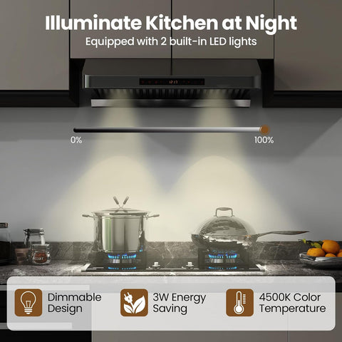 ARLIME Range Hood 30 Inch Under Cabinet, 900 CFM Kitchen Stove Vent