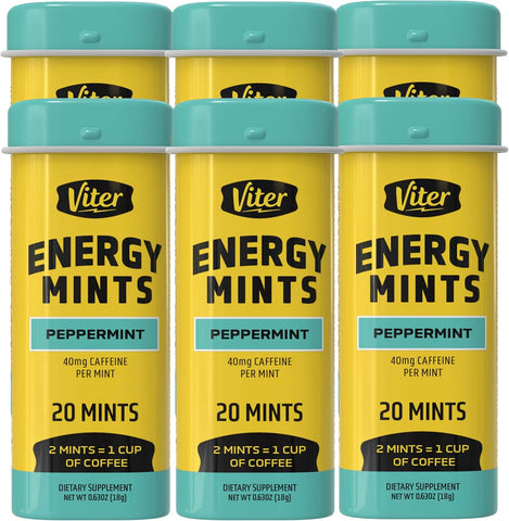 Viter Energy Caffeine Mints 40mg, Sugar Free, Peppermint, 20ct, 6 Pack