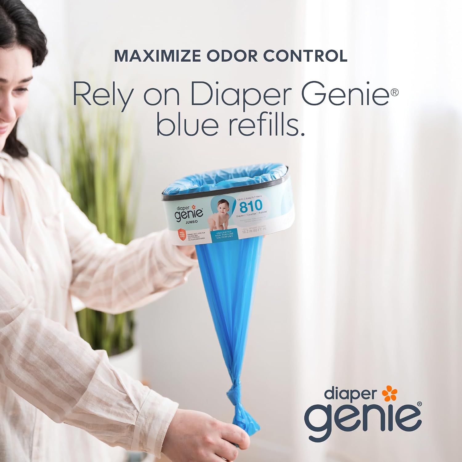 Diaper Genie Refill, Jumbo Square | Continuous Film | Holds 810 Newborn Diapers | Pack of 4