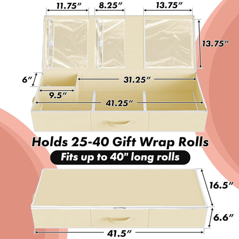 Simple Houseware 41.5" Wrapping Paper Organizer, Fits 40 Rolls, Beige