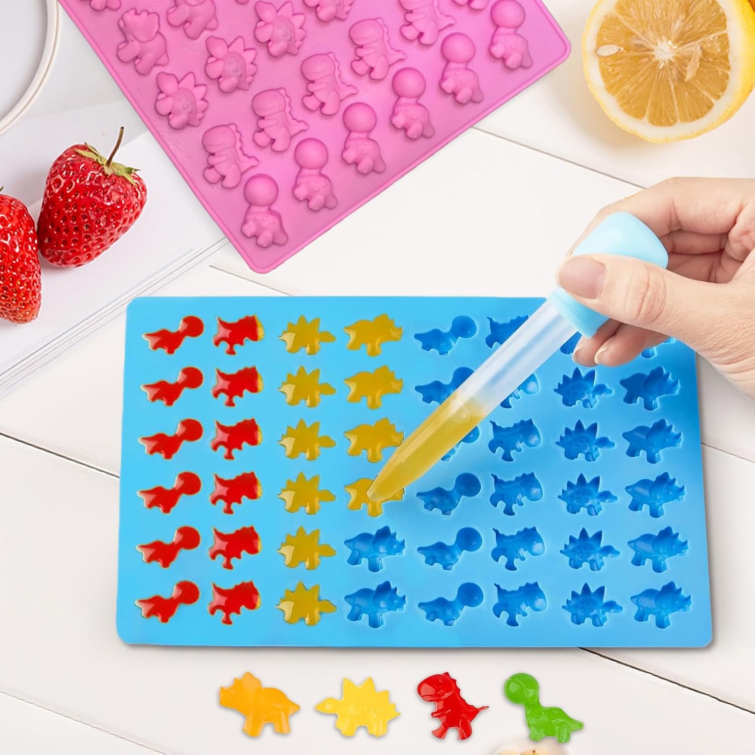 5Pcs Gummy Candy Molds - Silicone Gummy Mini Dinosaur Molds with 2Pcs Dropper,Non-stick and Bpa Free for Candy Chocolate Gummies Baking