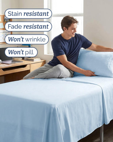 Twin XL 3 Piece Sheet Set - College Dorm Room Essentials - Light Blue