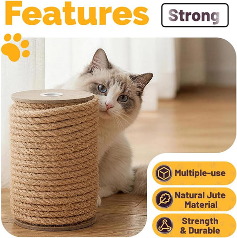 Jute Rope 8MM x 100FT Heavy Duty and Thick Twine Rope for Crafts Projects Gardening Bundling Cat Scratcher Scratching Post Tree Gift Wrapping Home Christmas Decoration (Brown 8mm* 100ft)