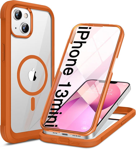 Miracase for iPhone 13 mini Case 5.4",Built-in Screen Protector,Orange
