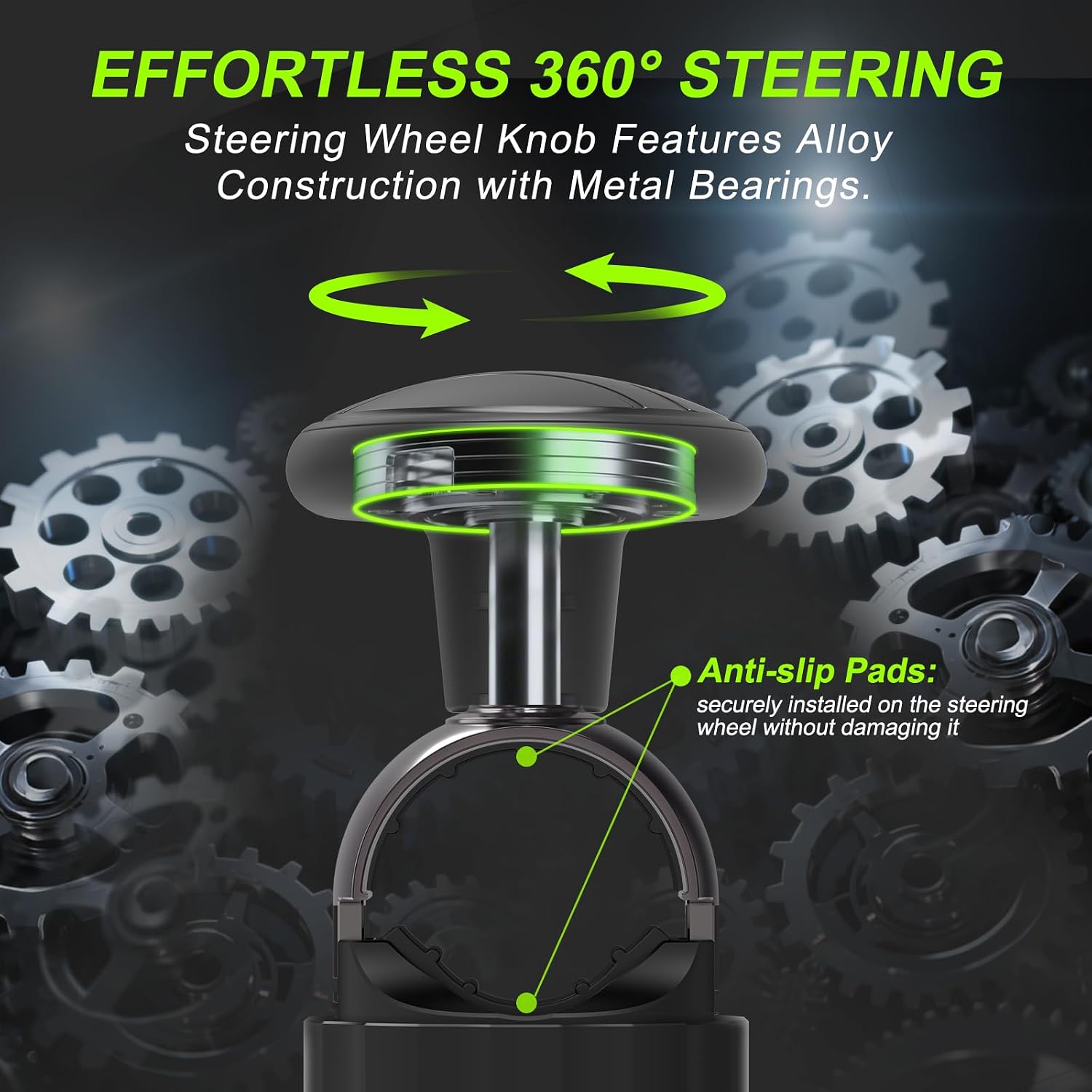Tool Free Steering Wheel Knob, Suicide Knob for 3.45-4.9" Steering Wheel with Metal Bearing, Steering Wheel Knob Spinner for Cars, Trucks, Mowers, Boats, No Screws or Tools Needed (1Pack, Black)