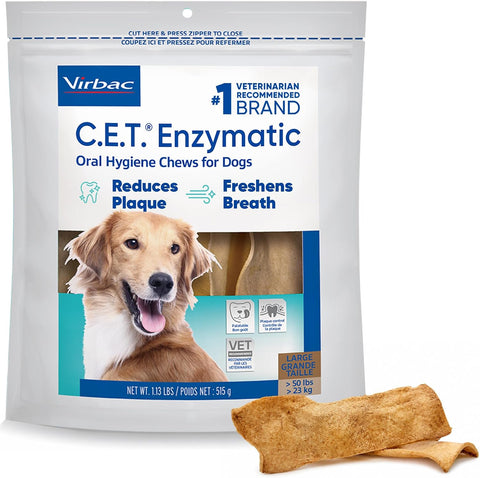 Virbac C.E.T. Enzymatic Oral Hygiene Chews for Dogs, Tartar Control, Large