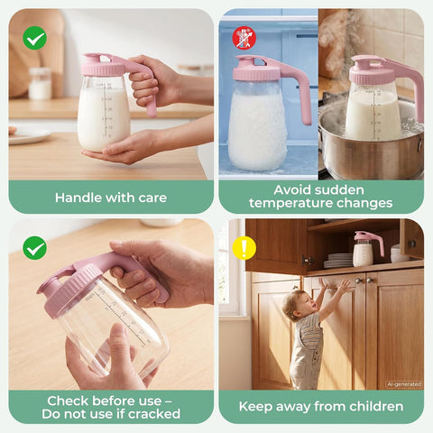 Momcozy Breast Milk Pitcher, Glass Storage Container Wide Mouth, 32oz Pink