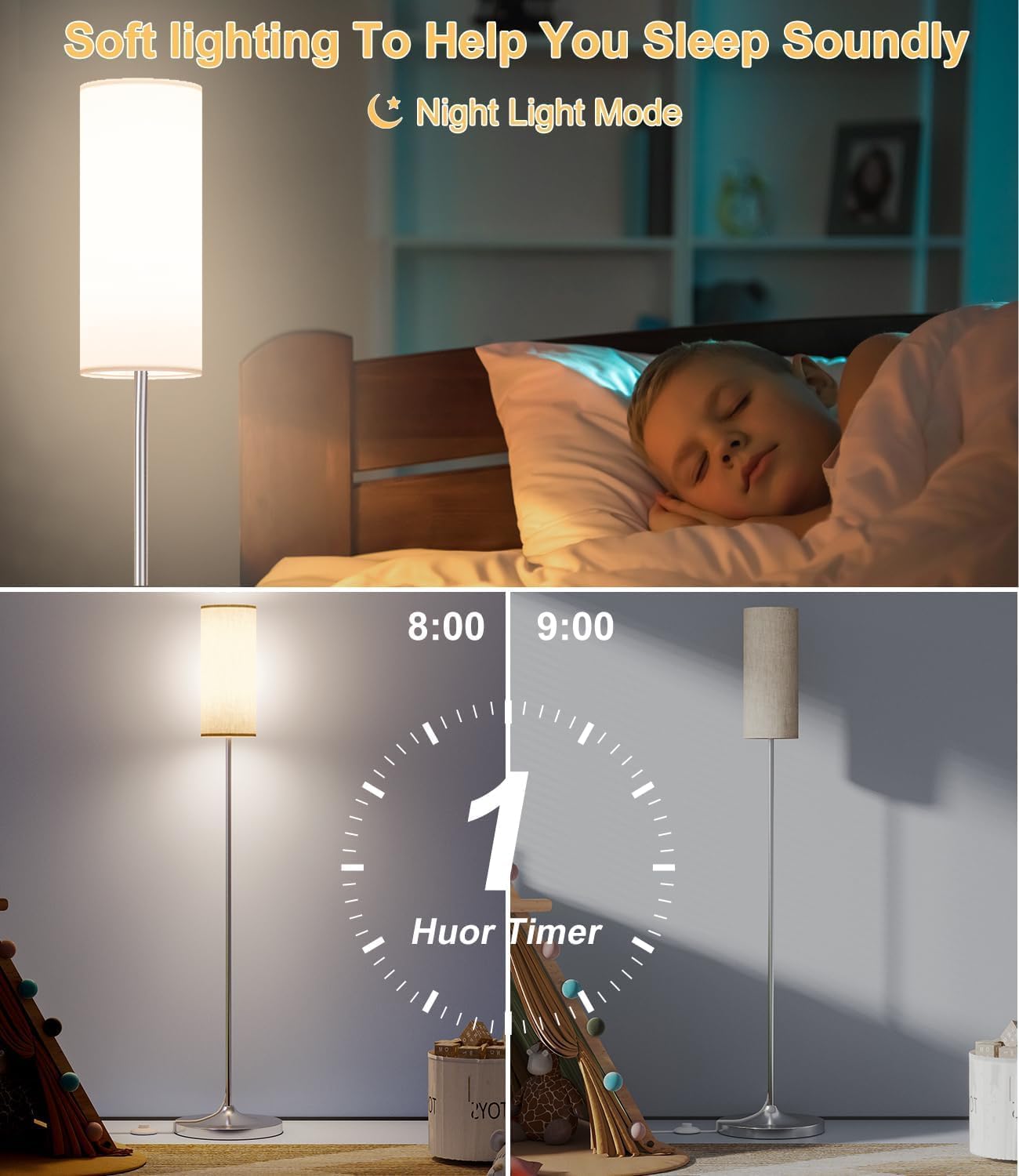 USTO Dimmable Floor Standing Lamp,12W Led Bulb with Remote,Silver