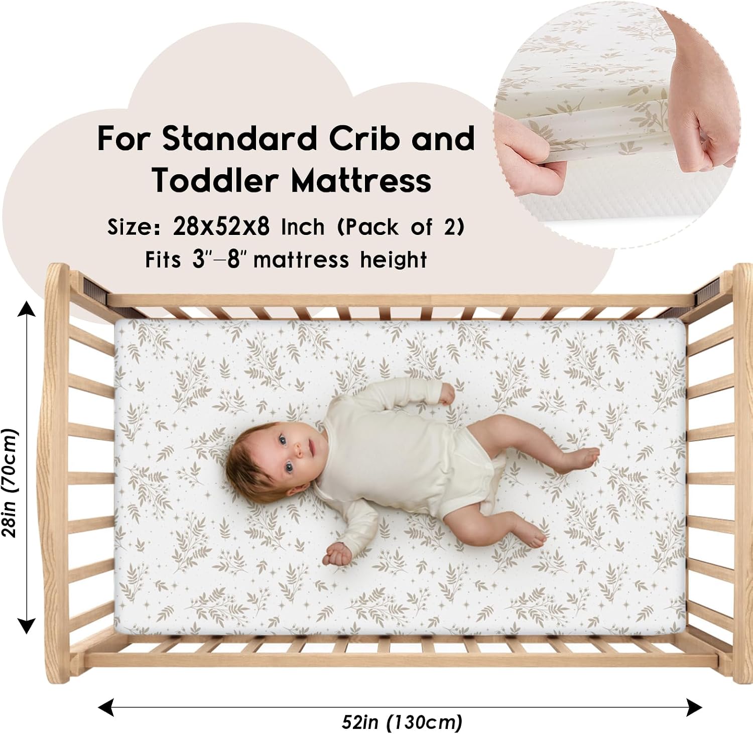 Yoofoss 2-Pack Baby Crib Sheets for Boys Girls 52x28 (Brown+Leaf)