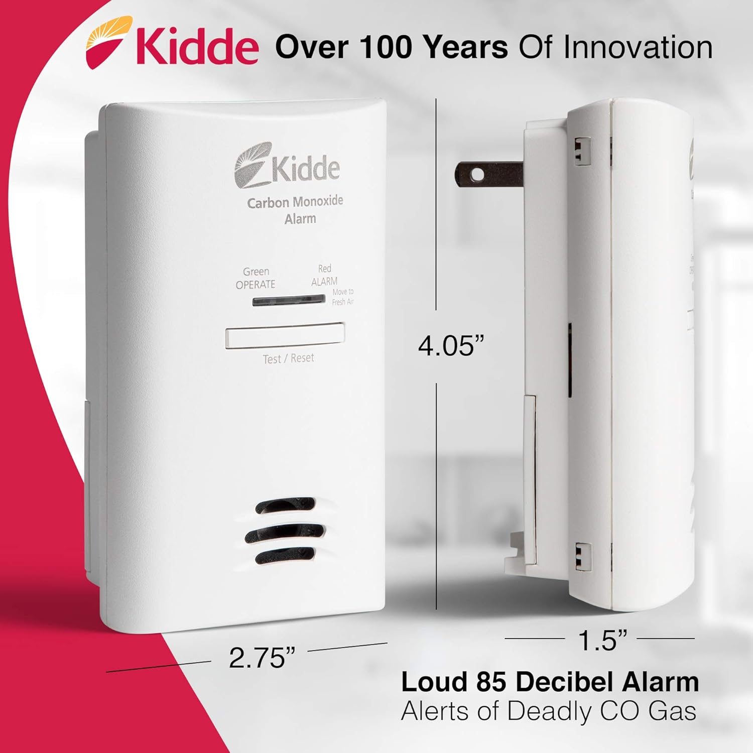 Kidde Carbon Monoxide Detector, Plug-in Carbon Monoxide Detector with AA Battery Backup, 85 dB Alarm, LED Status Light Indicators, 3rd Edition