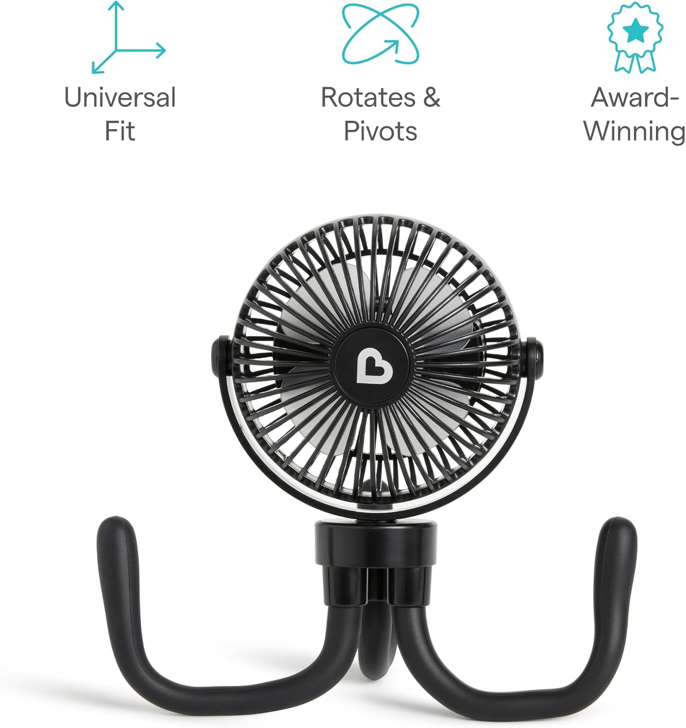 Munchkin Portable Stroller Fan for Baby, 4 Speed LED Lights, Black