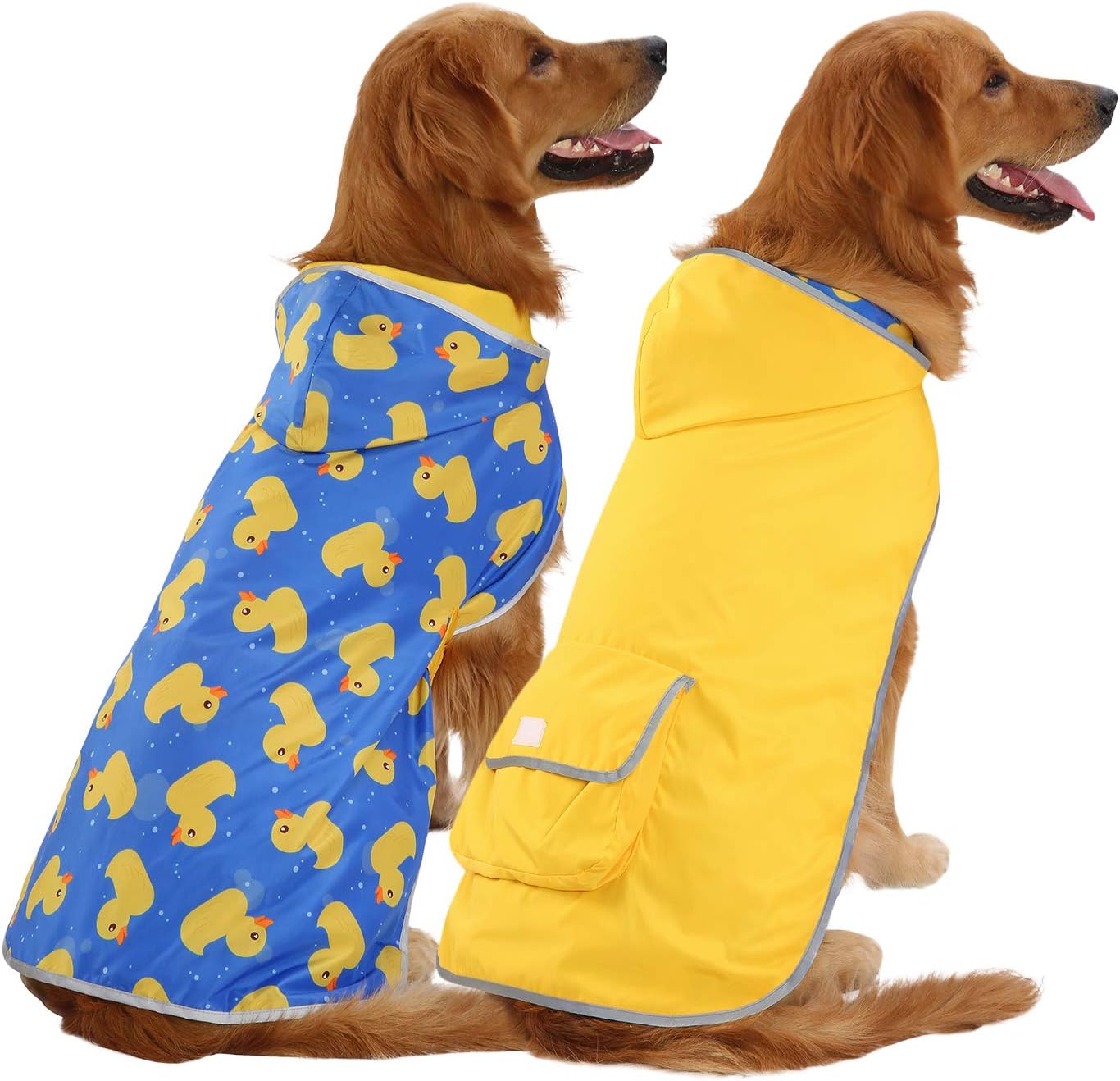 HDE 2-in-1 Reversible Dog Raincoat Hooded Poncho Rain Jacket YLW Duck XXL