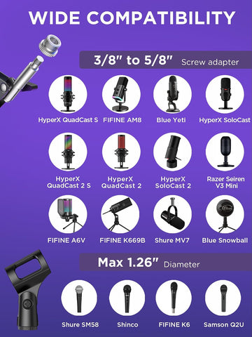 InnoGear Microphone Stand Mic Boom Arm for Blue Yeti HyperX QuadCast S SoloCast Snowball Fifine K669B and other Mic, with Shock Mount Windscreen Pop Filter Mic Clip Holder Cable Ties, Medium