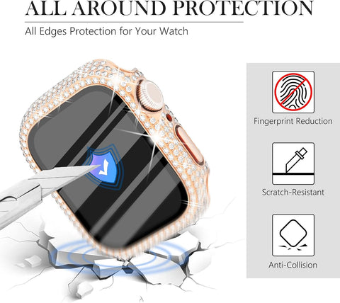 Wingle 6 Pack for Apple Watch Case 41mm Series 9 8 7 with Screen Protector, Over 400 Bling Crystal Diamond Apple Watch Face Cover Bumper with Tempered Glass Screen Protector for Women iWatch 9 8 41 mm
