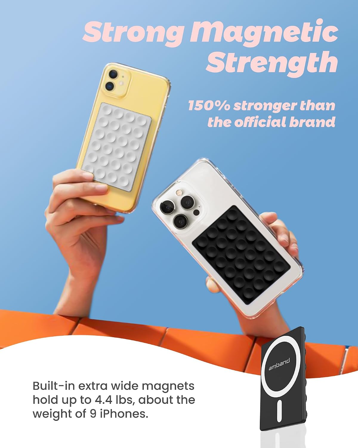 amBand Magnetic Sticky Phone Suction Grip for MagSafe, Removable for Wireless Charging, Durable Magnet Silicone Portable Mount Stand for iPhone 12 13 14 15 16 17 Series, Hands-Free Video/Selfie, Black