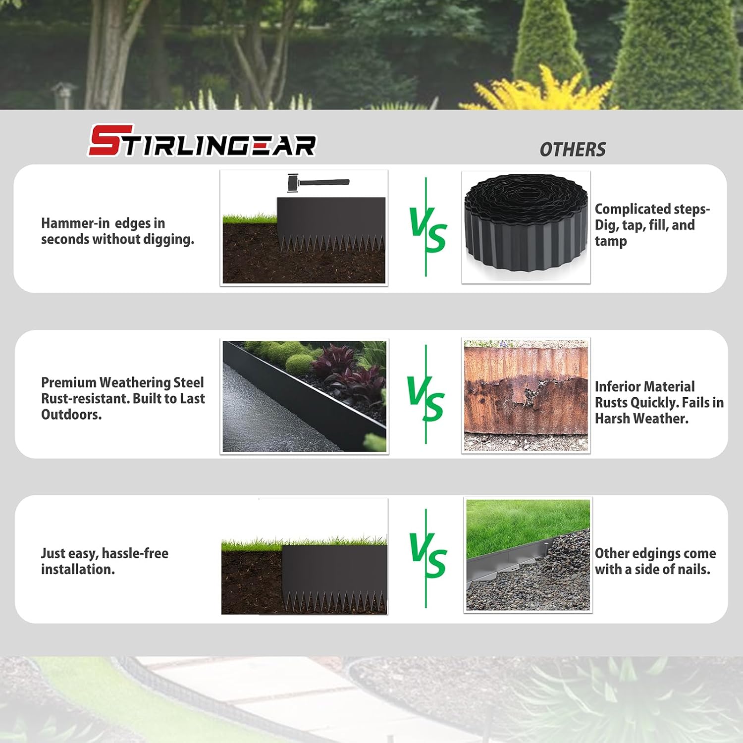 20ft. 6-Pack Galvanized Metal Edging for Landscaping - 40" L x 8" H Metal Landscape Edging with 6 Stakes, Hammer-in Steel Garden Border for Flower beds, Lawn & Yard (Black)