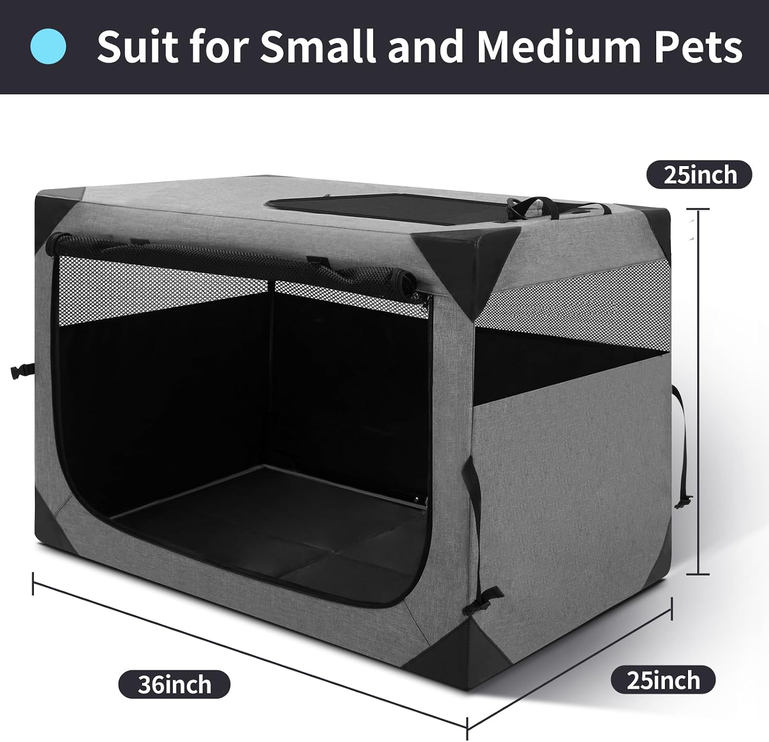 Zikopomi 36 Inch Portable Soft Foldable Dog Crate, 36" L x 25" W x 25" H