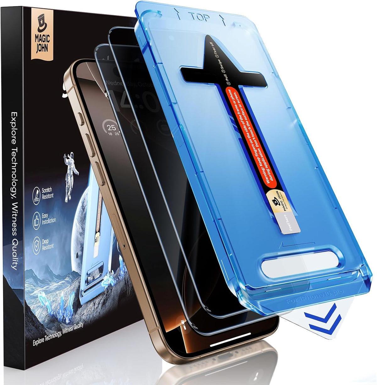 MAGIC JOHN 2 Pack for iPhone 16 Pro 6.3 inch Privacy Screen Protector