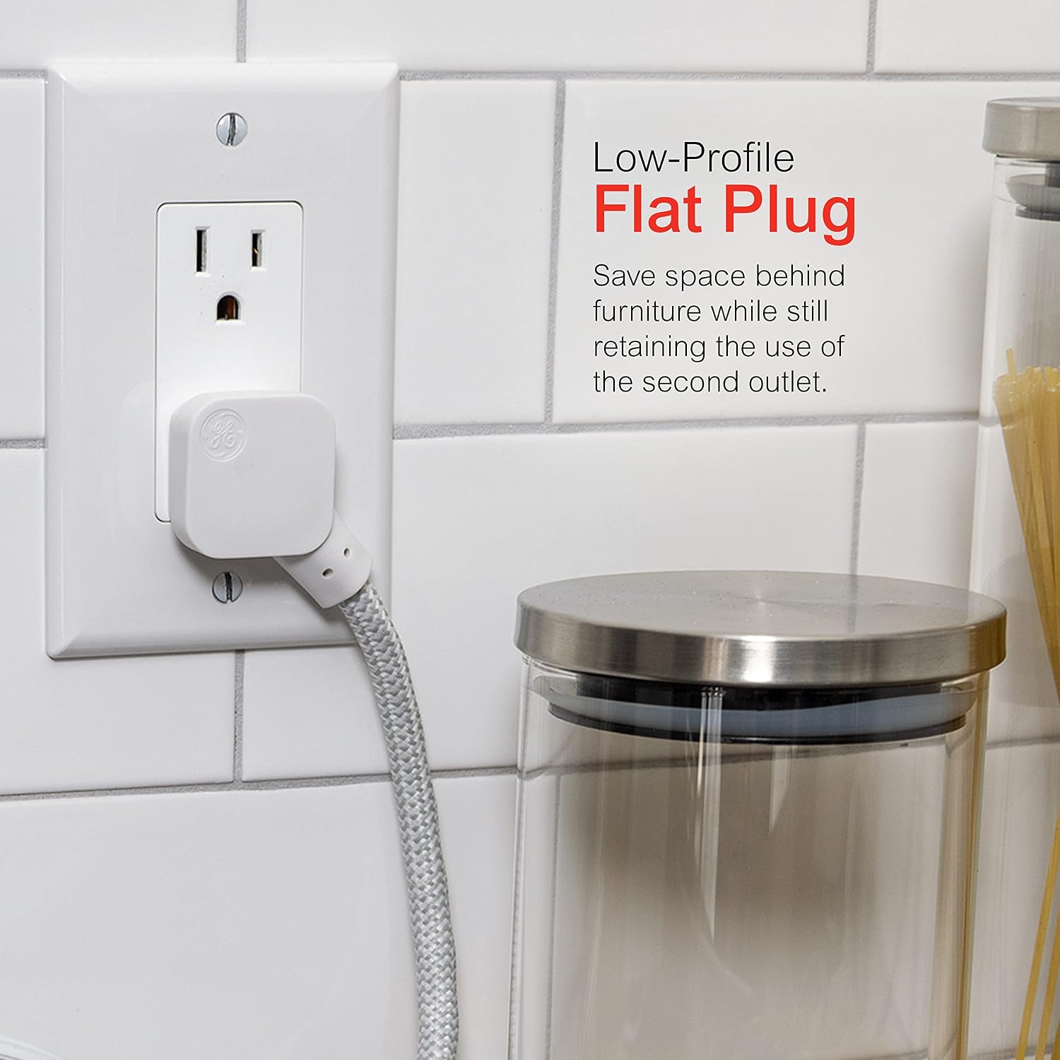 GE 3-Outlet Power Strip 5 Inch Braided Extension Cord with Multiple Outlets