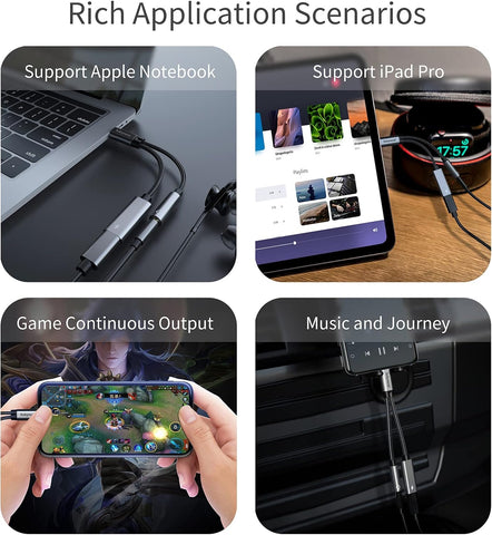 Subynanal USB c to 3.5mm Headphone and Charger Adapter,2 in-1 USB C PD 3.0 Charging Port to Aux Audio Jack and Fast Charging Dongle Cable Cord for iPhone 17 Iphone16, iPhone 15, Galaxy (Gray)