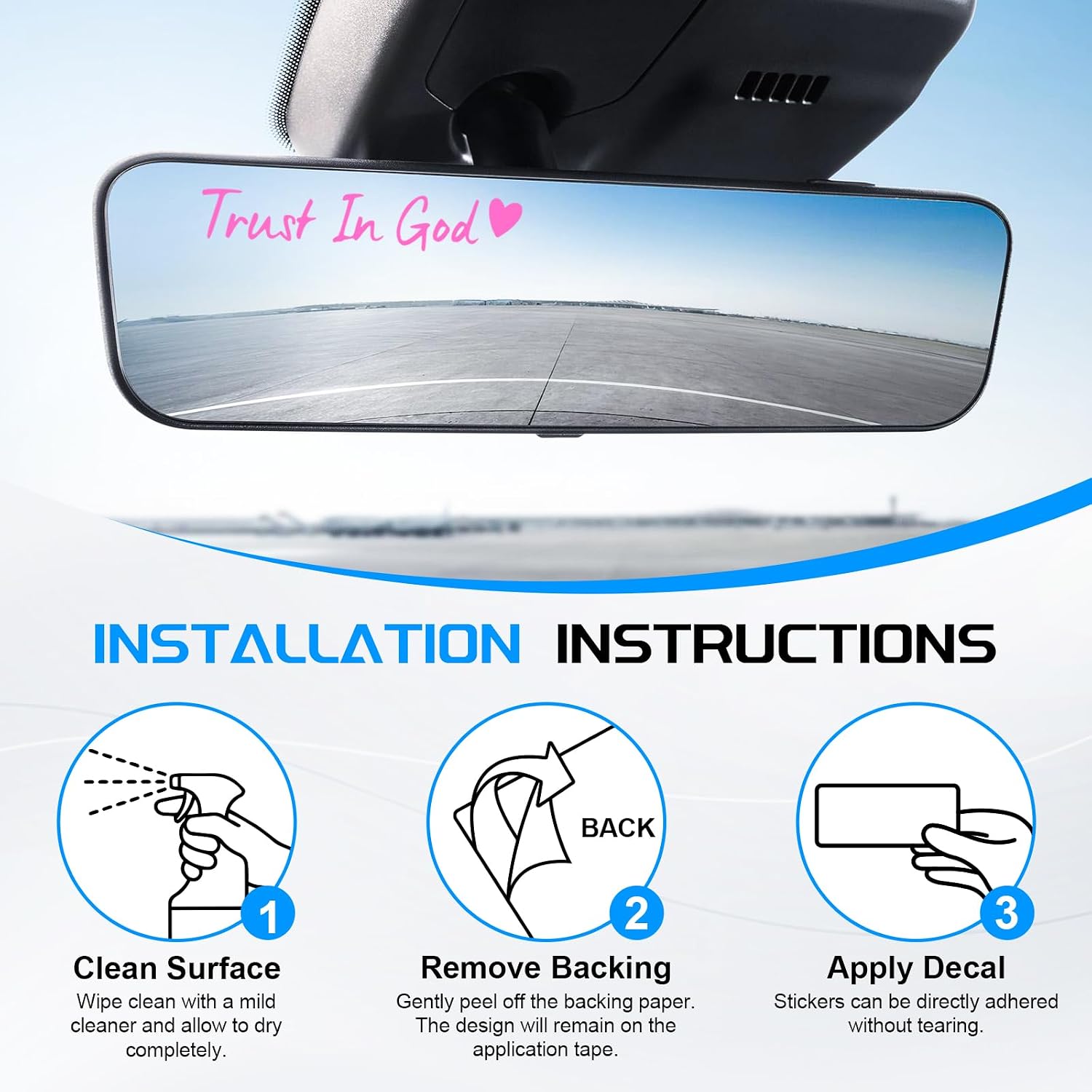 JUSTTOP 4PCS Car Decals,Decorative Rearview Mirror Sticker,Trust in God Car Stickers,Auto Stickers and Decals,Cute Car Decor for Women,Car Accessories,Fits Most Vehicles,Direct-Stick(Pink)