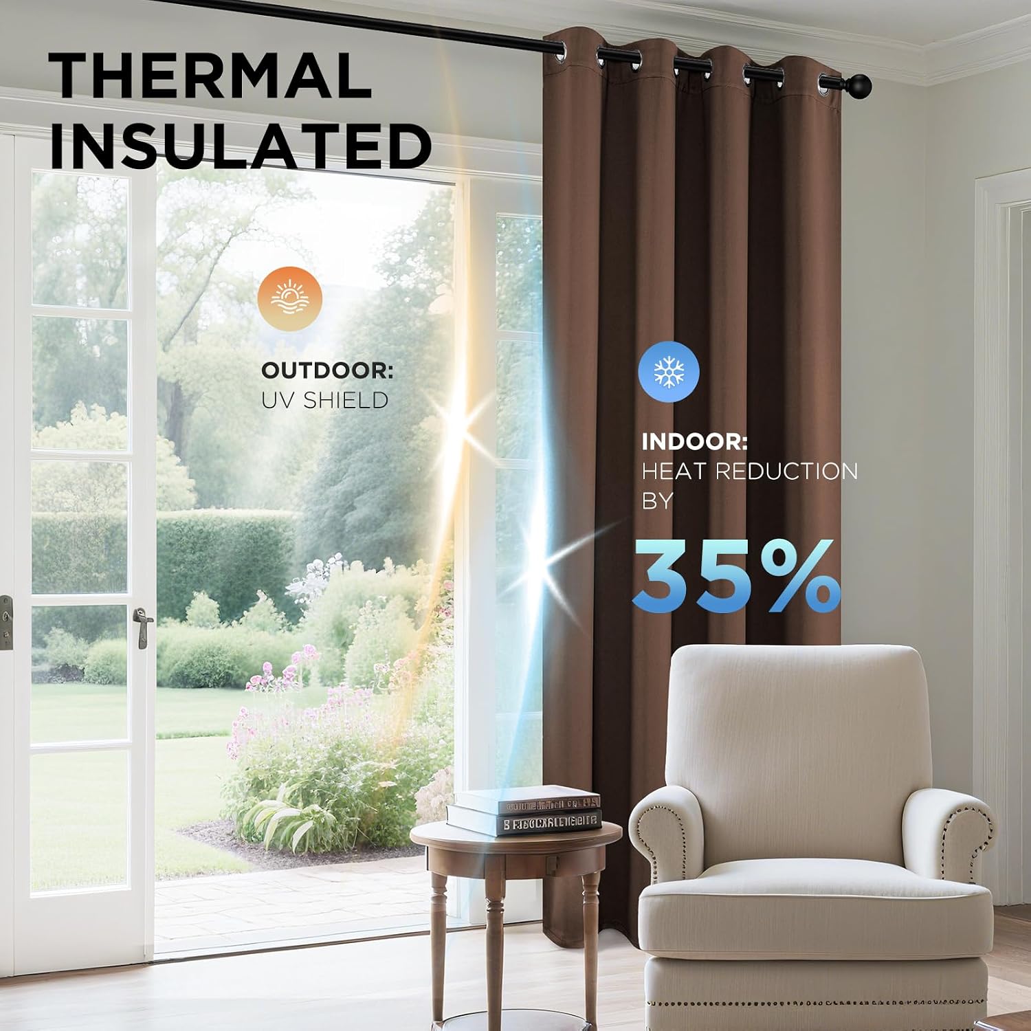 Joydeco Blackout Curtains 63 Inch Length 2 Panels Set, Thermal Insulated Long Curtains & Drapes 2 Burg, Room Darkening Grommet Drapes for Bedroom Living Room Windows (W42 x L63 Inch, Brown)
