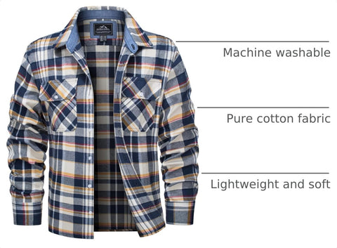 MAGCOMSEN Mens Flannel Shirts Long Sleeve Cotton Plaid Button Down Shirt